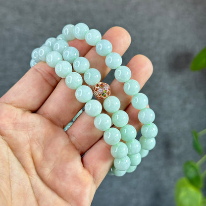 Natural Light Green Jadeite Jade Necklace Size 9.5 mm