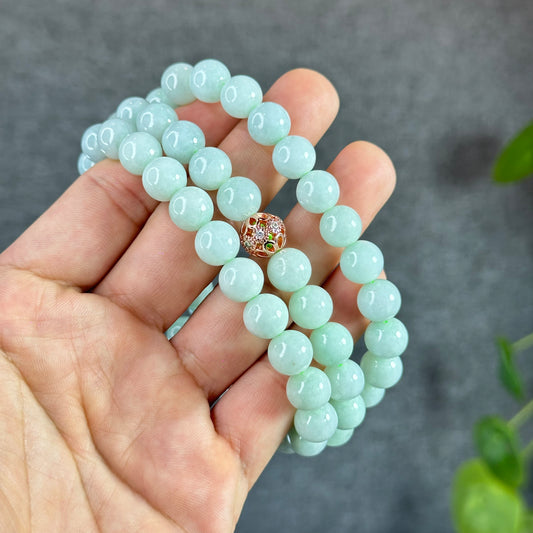 Natural Light Green Jadeite Jade Necklace Size 9.5 mm