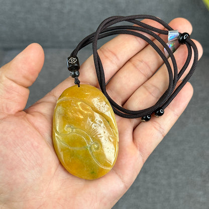 Orange Mixed Green Jadeite Jade Phoenix Carving Pendant