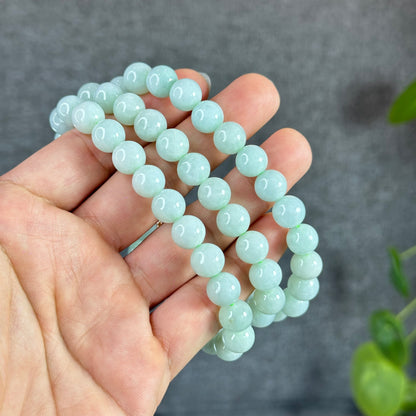Natural Light Green Jadeite Jade Necklace Size 9.5 mm