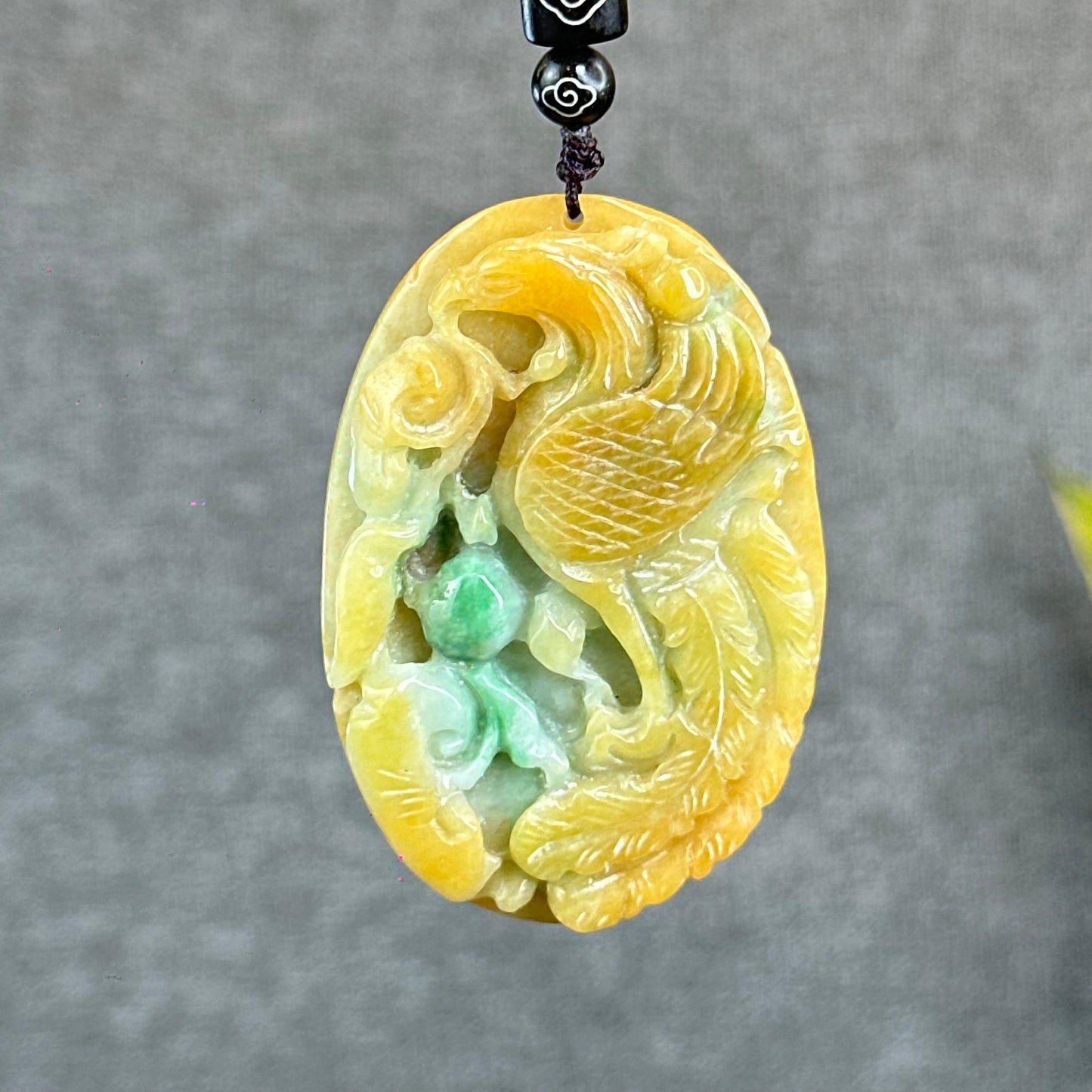 Orange Mixed Green Jadeite Jade Phoenix Carving Pendant