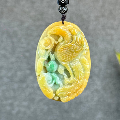 Orange Mixed Green Jadeite Jade Phoenix Carving Pendant