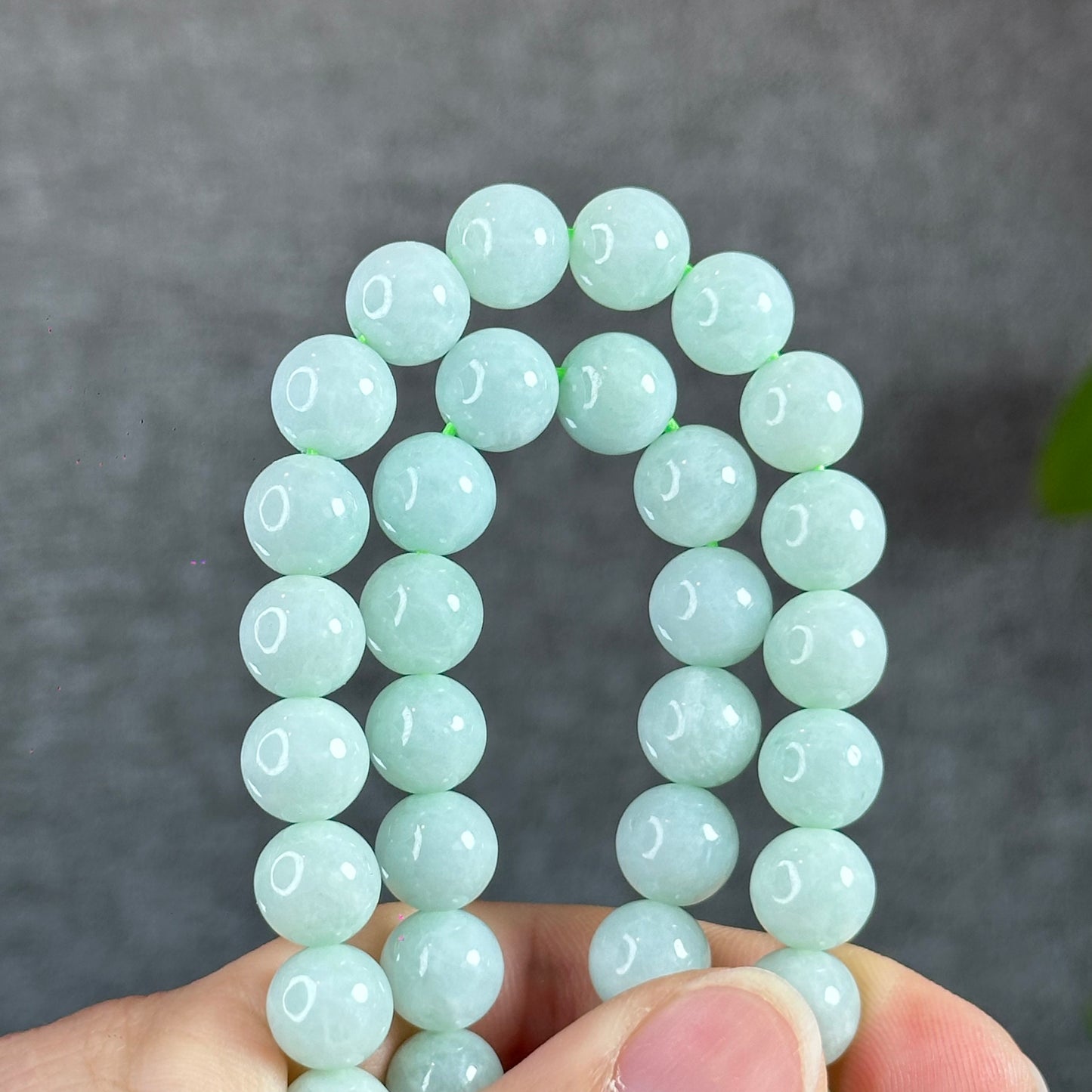 Natural Light Green Jadeite Jade Necklace Size 9.5 mm
