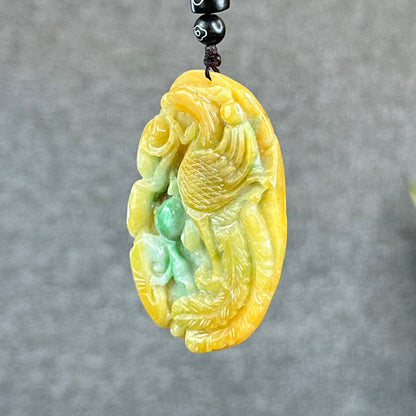 Orange Mixed Green Jadeite Jade Phoenix Carving Pendant