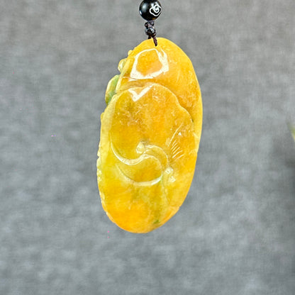 Orange Mixed Green Jadeite Jade Phoenix Carving Pendant