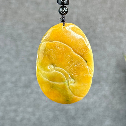 Orange Mixed Green Jadeite Jade Phoenix Carving Pendant