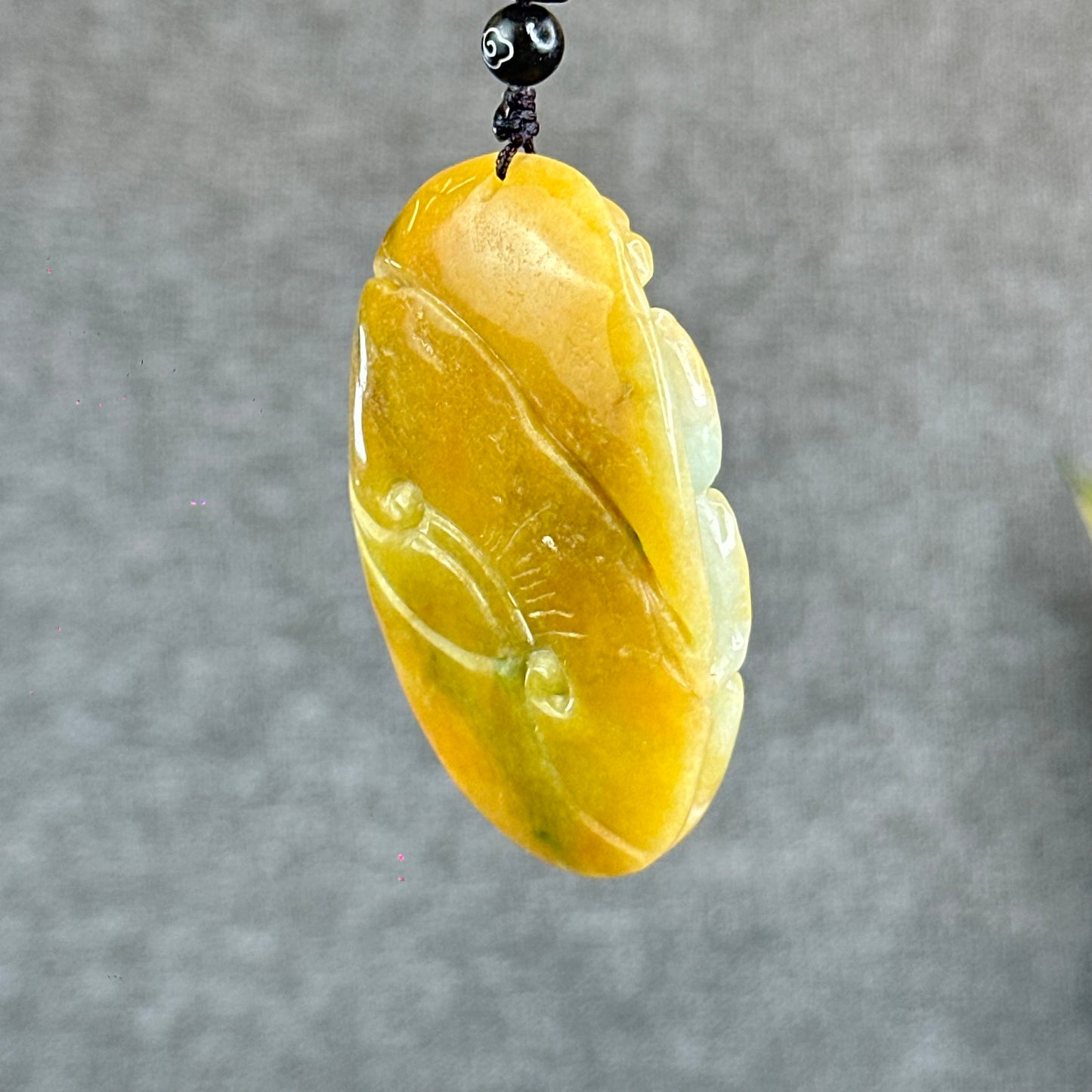 Orange Mixed Green Jadeite Jade Phoenix Carving Pendant