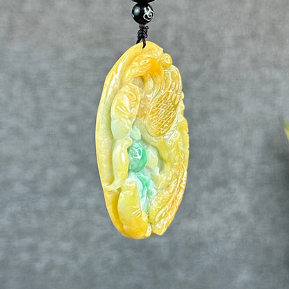 Orange Mixed Green Jadeite Jade Phoenix Carving Pendant