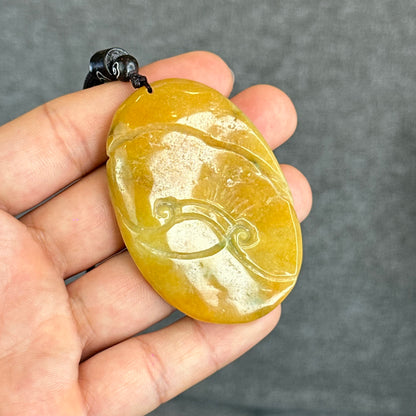 Orange Mixed Green Jadeite Jade Phoenix Carving Pendant
