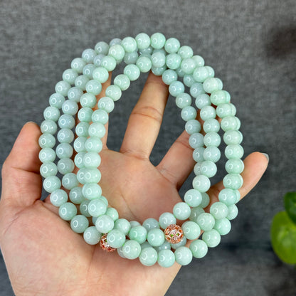 Natural Light Green Jadeite Jade Necklace Size 9.5 mm