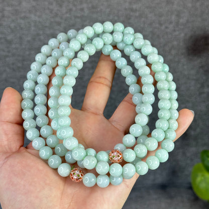 Natural Light Green Jadeite Jade Necklace Size 9.5 mm