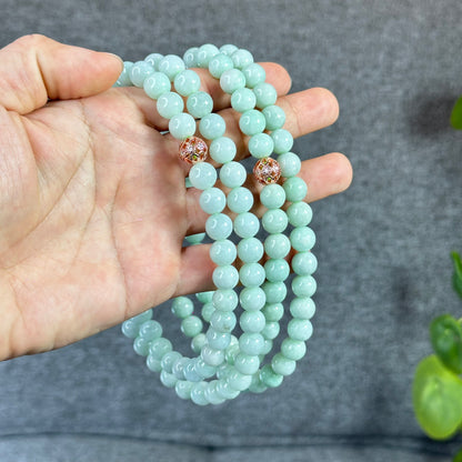 Natural Light Green Jadeite Jade Necklace Size 9.5 mm