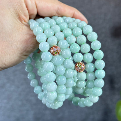 Natural Light Green Jadeite Jade Necklace Size 9.5 mm