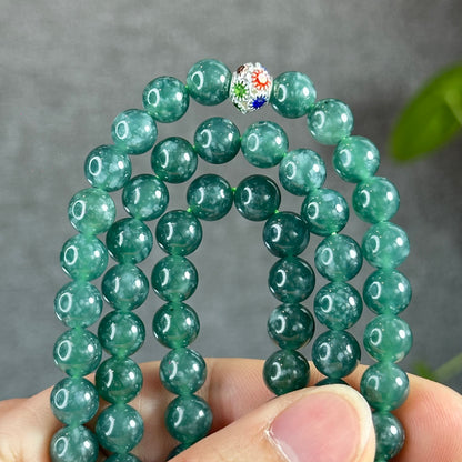 Water Green Semi-Translucent Natural Jadeite Jade Necklace Size 7.8 mm