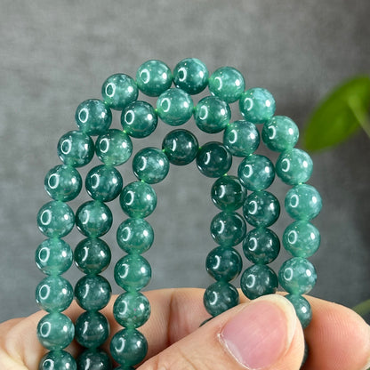 Water Green Semi-Translucent Natural Jadeite Jade Necklace Size 7.8 mm