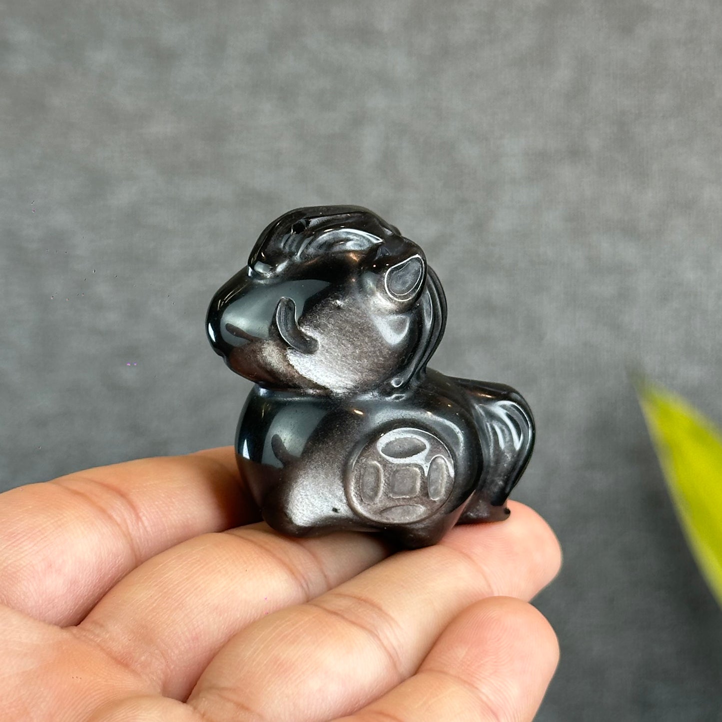 Natural Silver Obsidian Luck Horse Figurine