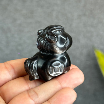Natural Silver Obsidian Luck Horse Figurine