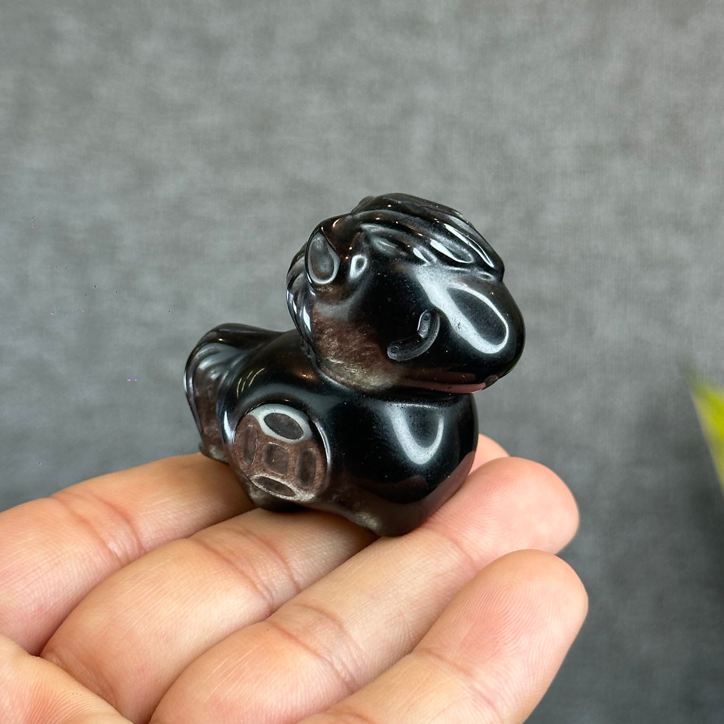 Natural Silver Obsidian Luck Horse Figurine