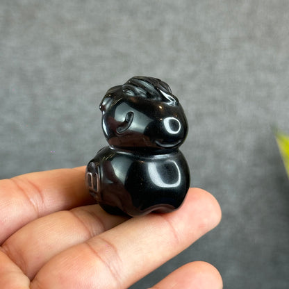 Natural Silver Obsidian Luck Horse Figurine