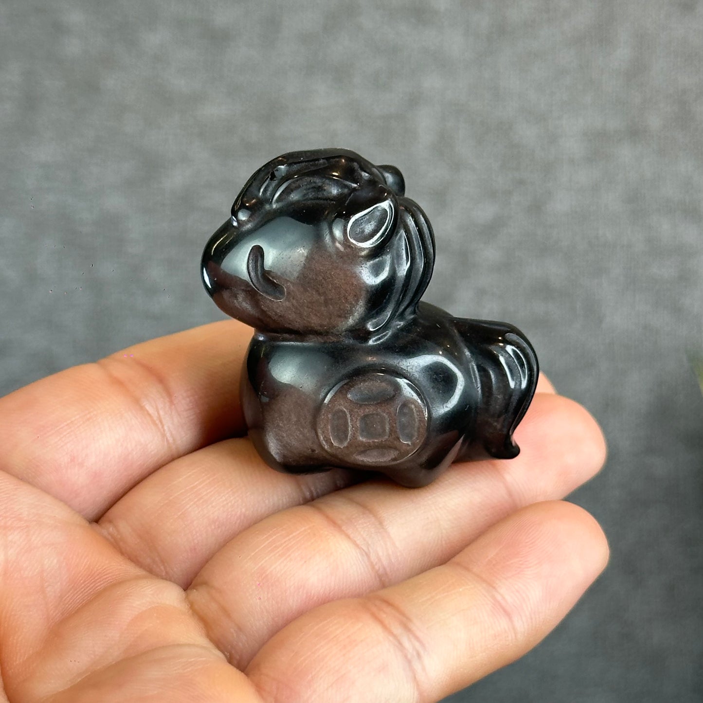 Natural Silver Obsidian Luck Horse Figurine