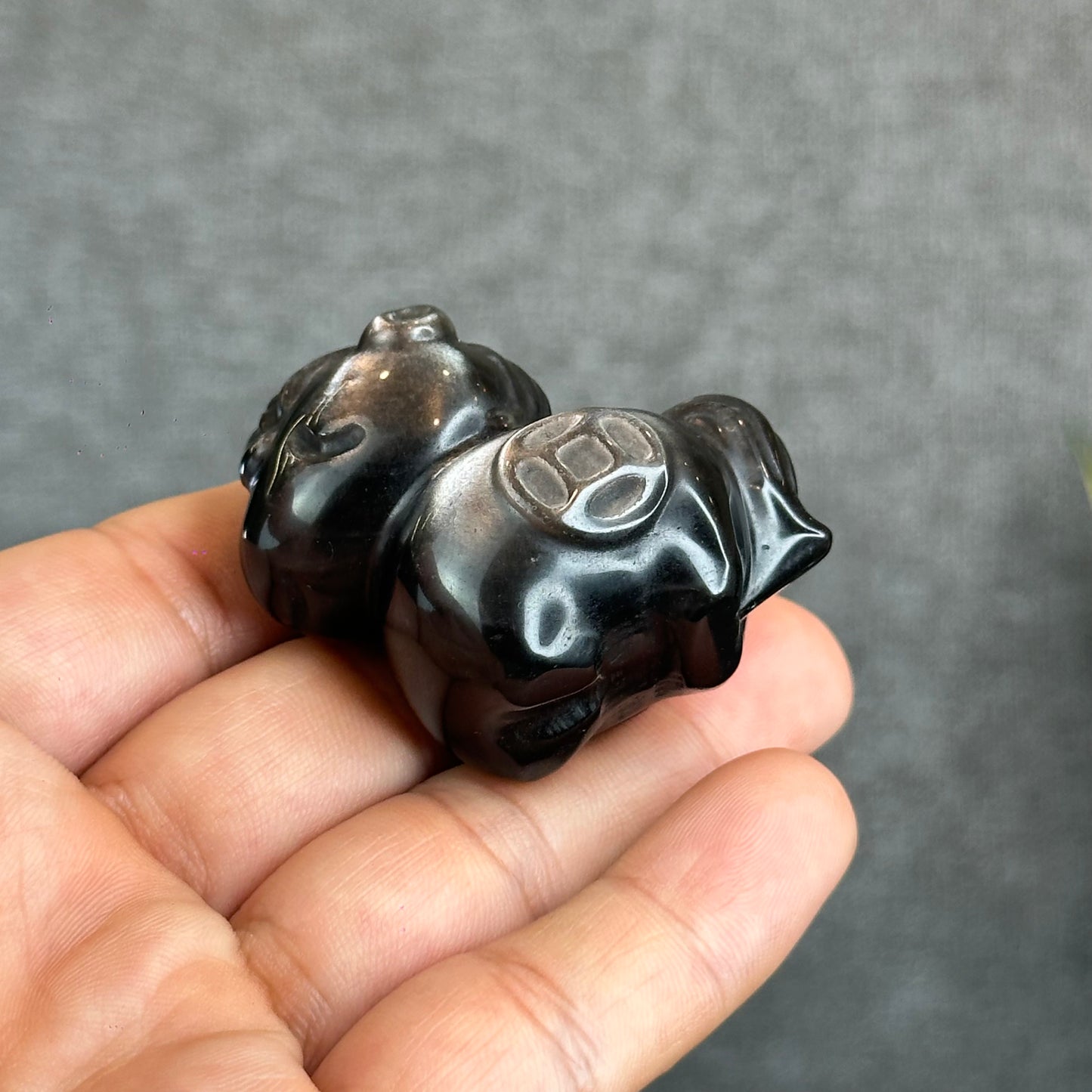Natural Silver Obsidian Luck Horse Figurine