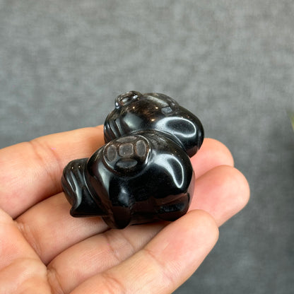 Natural Silver Obsidian Luck Horse Figurine