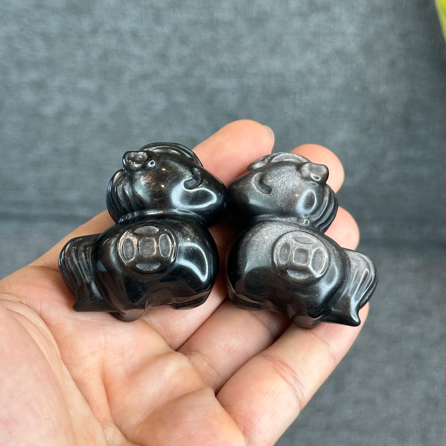 Natural Silver Obsidian Luck Horse Figurine