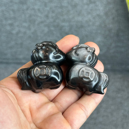 Natural Silver Obsidian Luck Horse Figurine