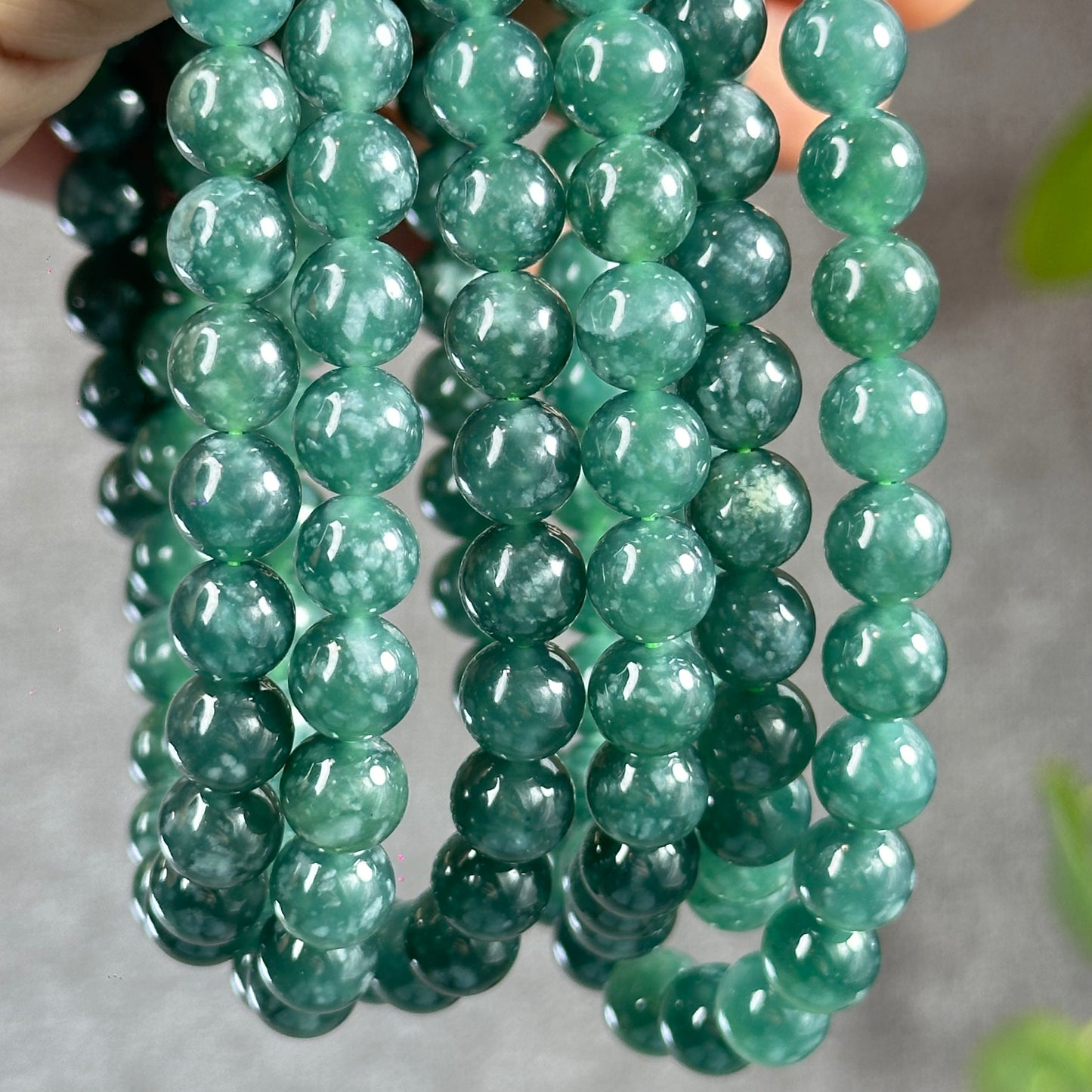 Water Green Semi-Translucent Natural Jadeite Jade Necklace Size 7.8 mm