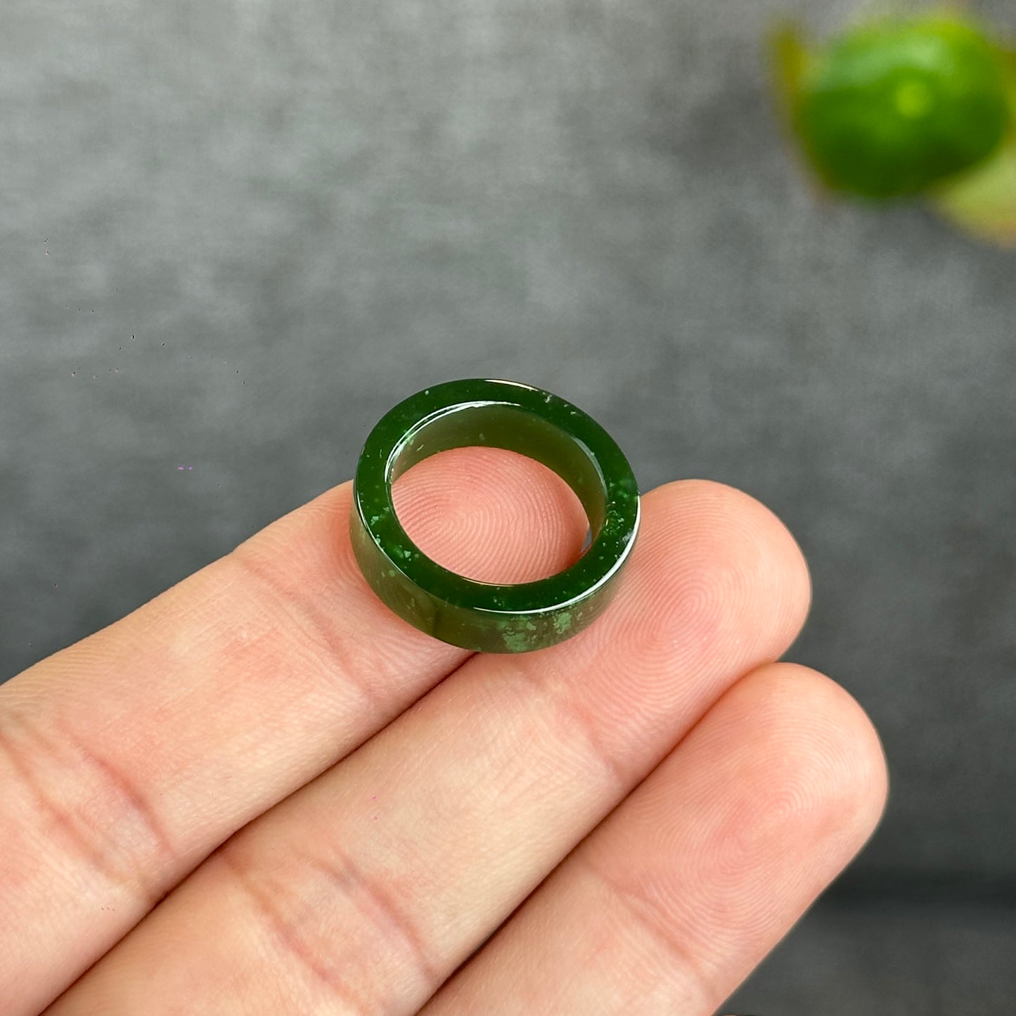 Natural Floating Flower Nephrite Jade VIP Ring Square Style Size 1.5