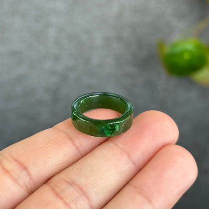 Natural Floating Flower Nephrite Jade VIP Ring Square Style Size 1.5