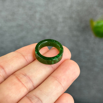 Natural Floating Flower Nephrite Jade VIP Ring Square Style Size 1.5