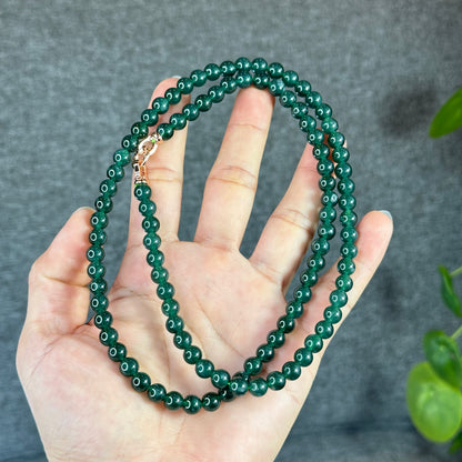 Icy Water Green Translucent Natural Jadeite Jade Necklace Size 7 mm with Rose Gold Coloured Clasp