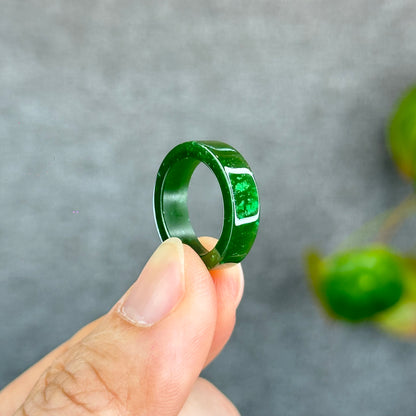 Natural Floating Flower Nephrite Jade VIP Ring Square Style Size 1.5