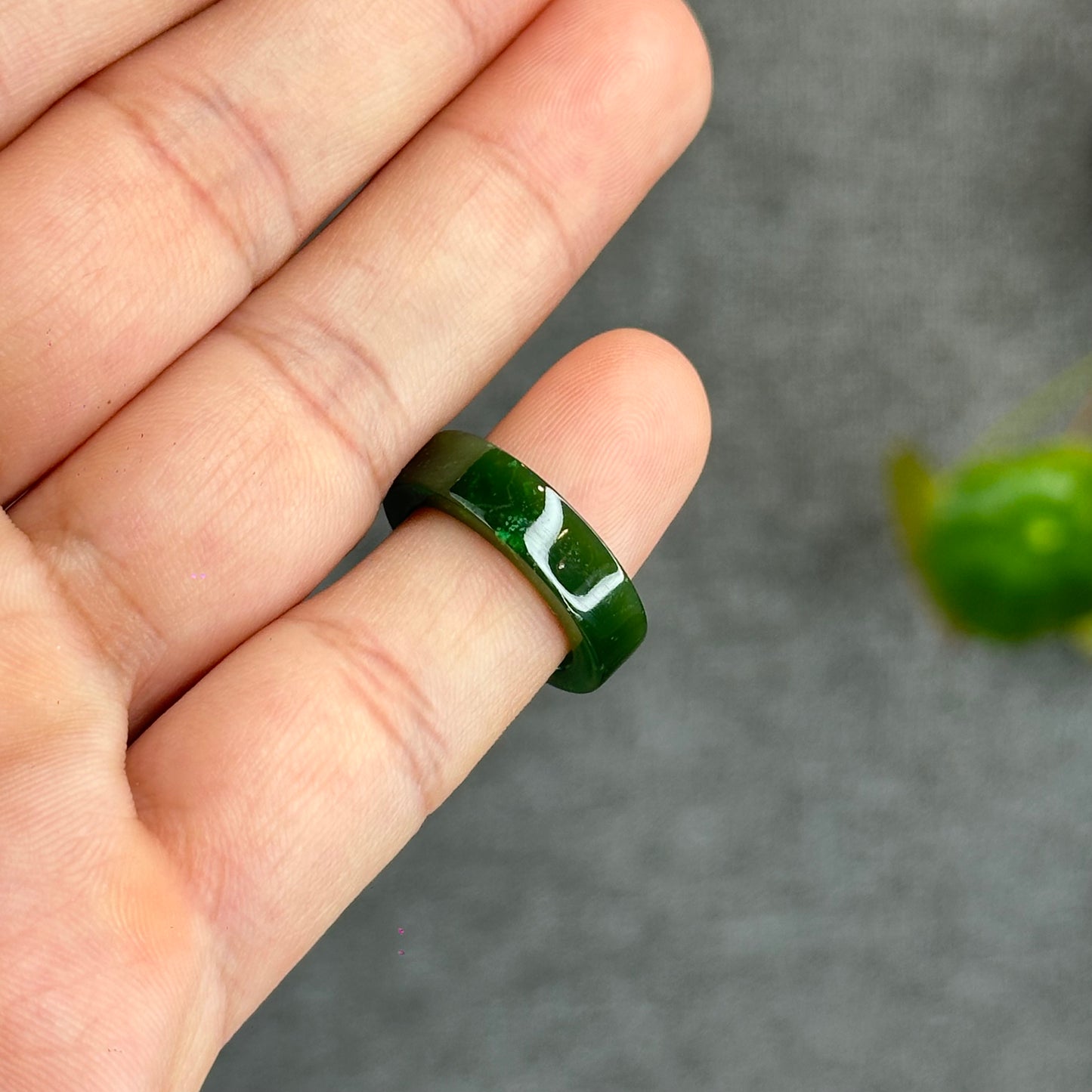 Natural Floating Flower Nephrite Jade VIP Ring Square Style Size 1.5