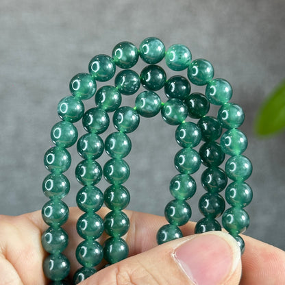 Icy Water Green Translucent Natural Jadeite Jade Necklace Size 7 mm with Rose Gold Coloured Clasp