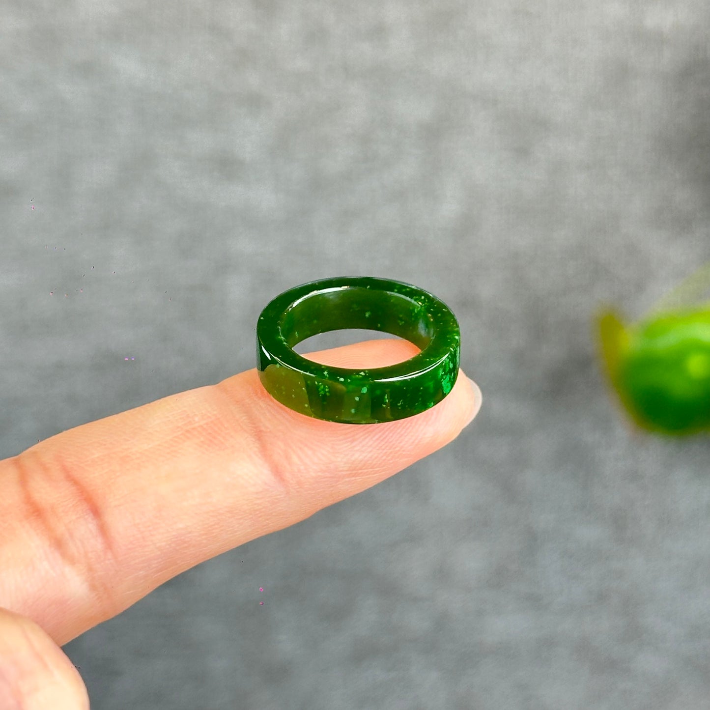 Natural Floating Flower Nephrite Jade VIP Ring Square Style Size 1.5