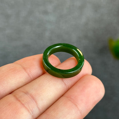 Natural Floating Flower Nephrite Jade VIP Ring Square Style Size 1.6