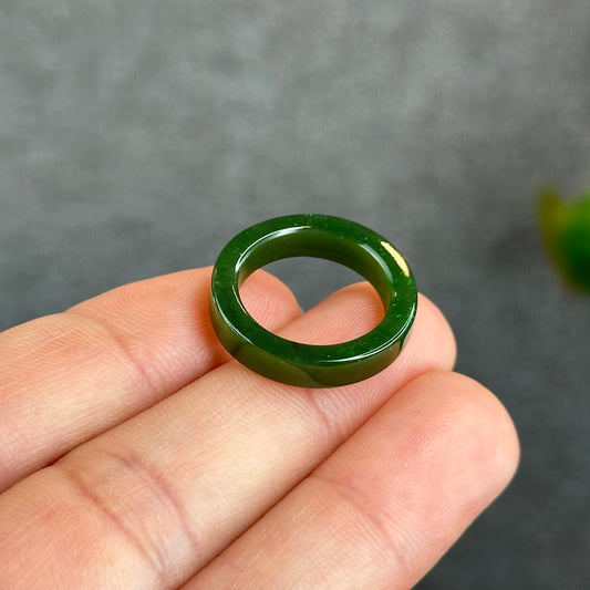 Natural Floating Flower Nephrite Jade VIP Ring Square Style Size 1.6