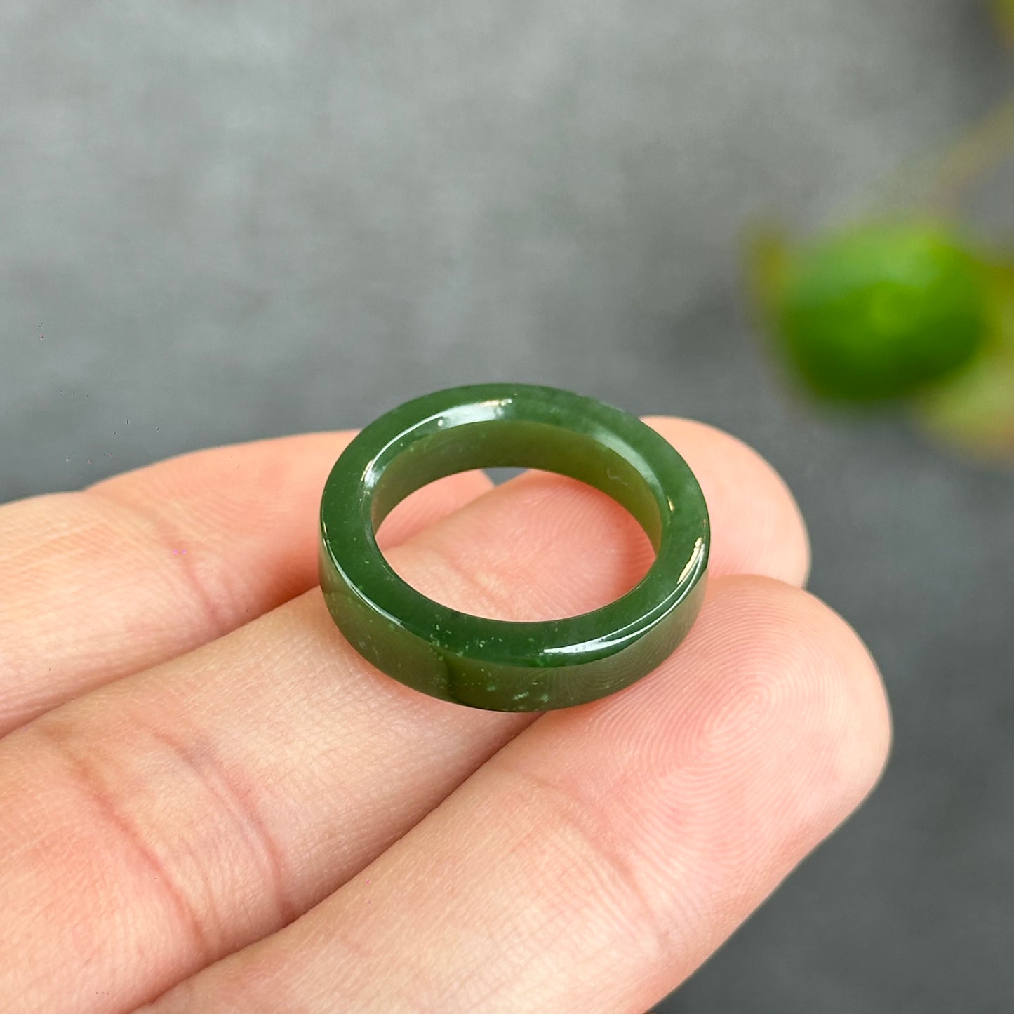 Natural Floating Flower Nephrite Jade VIP Ring Square Style Size 1.6