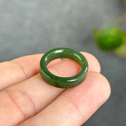 Natural Floating Flower Nephrite Jade VIP Ring Square Style Size 1.6