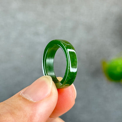 Natural Floating Flower Nephrite Jade VIP Ring Square Style Size 1.6