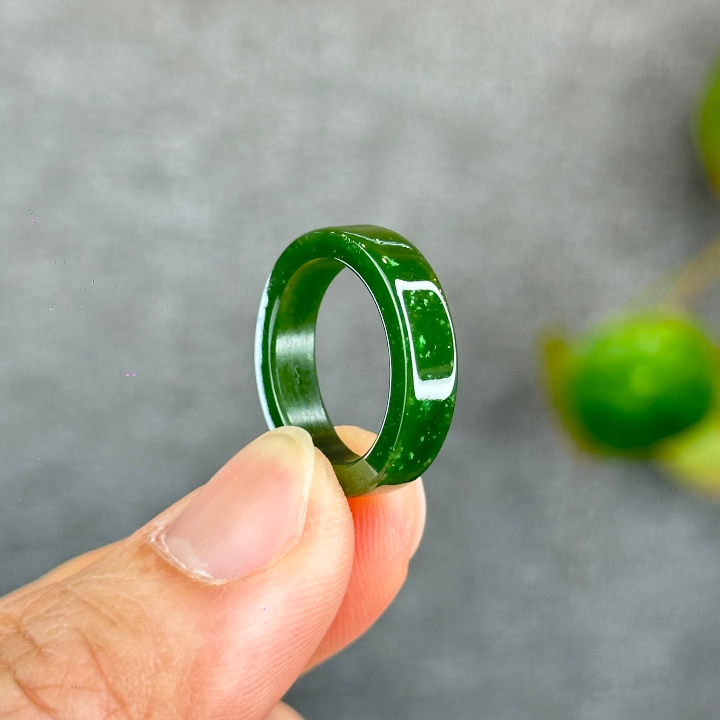 Natural Floating Flower Nephrite Jade VIP Ring Square Style Size 1.6