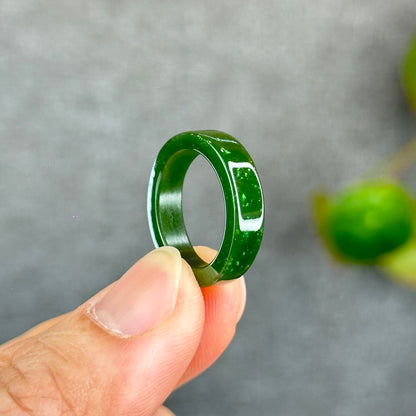 Natural Floating Flower Nephrite Jade VIP Ring Square Style Size 1.6