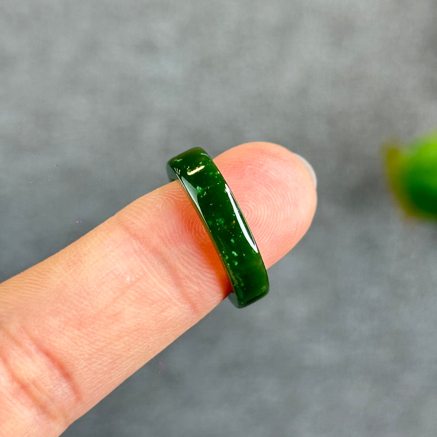 Natural Floating Flower Nephrite Jade VIP Ring Square Style Size 1.6