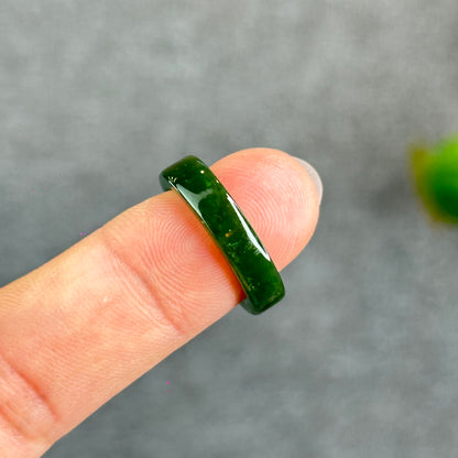 Natural Floating Flower Nephrite Jade VIP Ring Square Style Size 1.6