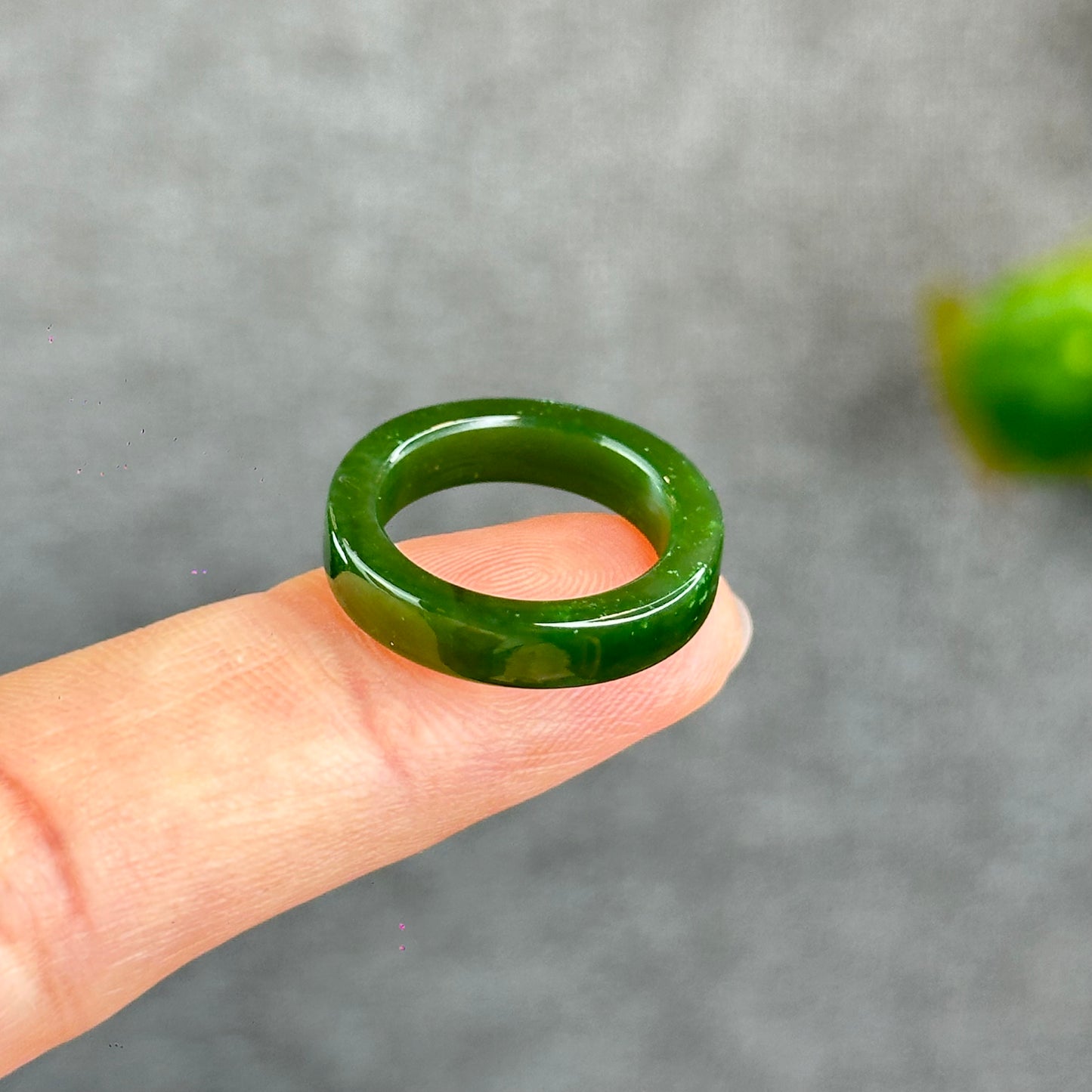 Natural Floating Flower Nephrite Jade VIP Ring Square Style Size 1.6