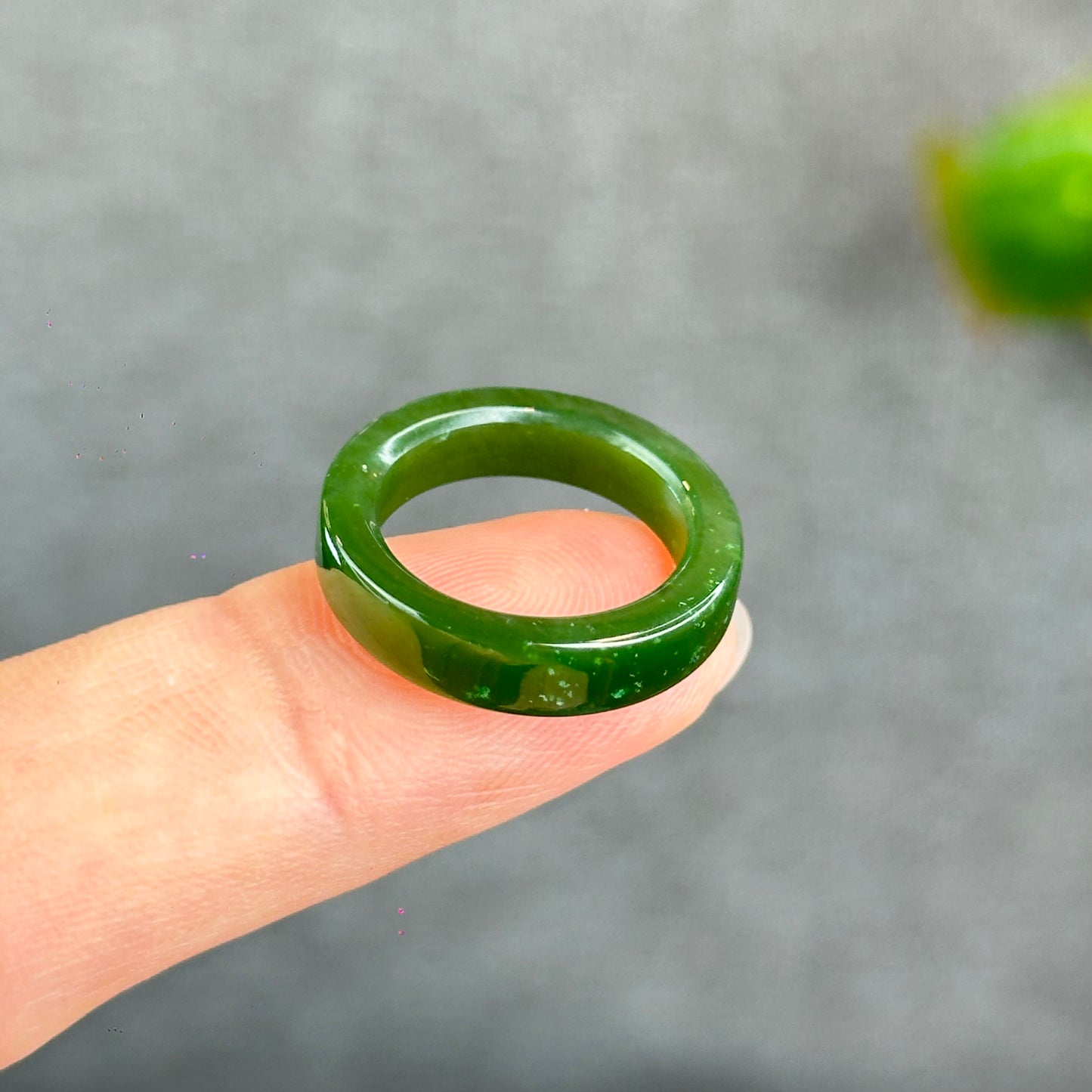 Natural Floating Flower Nephrite Jade VIP Ring Square Style Size 1.6