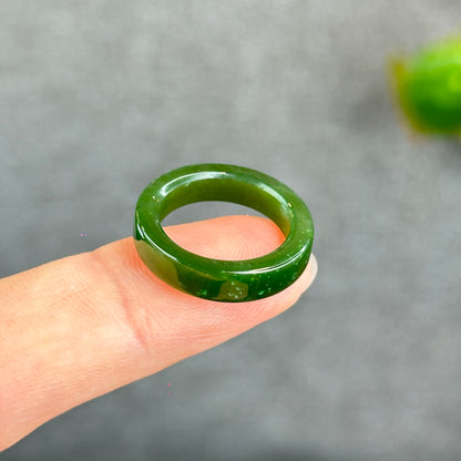 Natural Floating Flower Nephrite Jade VIP Ring Square Style Size 1.6