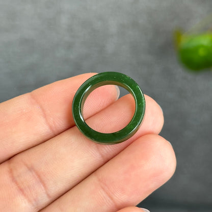 Natural Floating Flower Nephrite Jade VIP Ring Square Style Size 1.6